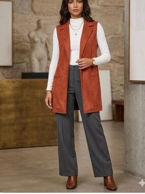 Attyre Classic Rust Sleeveless Blazer Vest - Women's size L